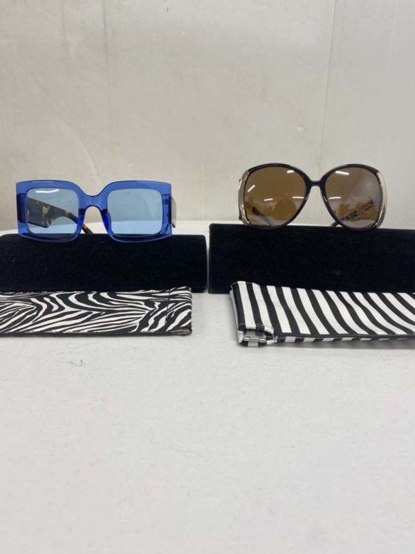 LOT 1001-TWO PAIRS OF SUN GLASSES WITH CASES INC RIVER ISLAND AND UNBRANDED