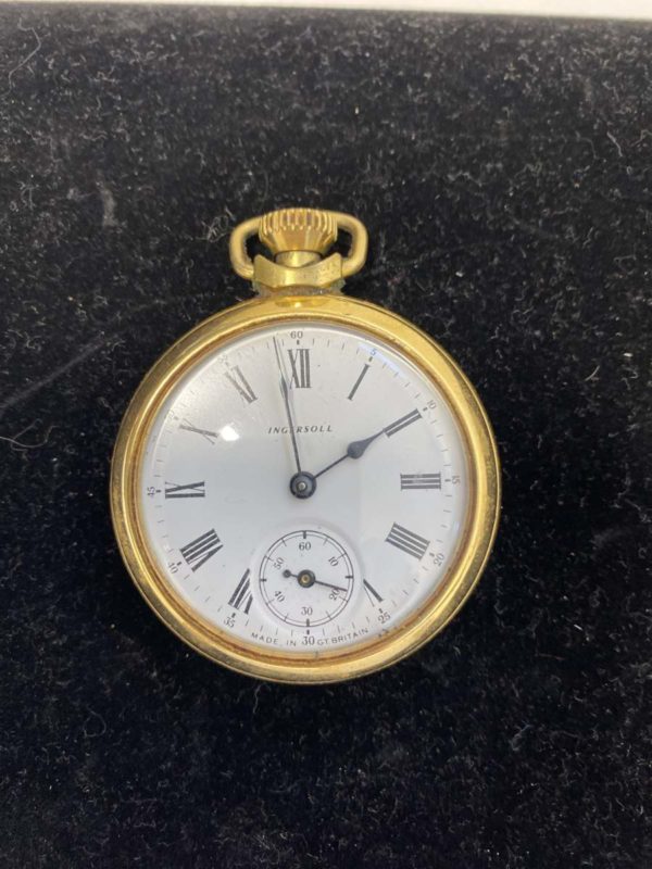 DD2083-VINTAGE GOLD TONE INGERSOLL POCKET WATCH AS SEEN